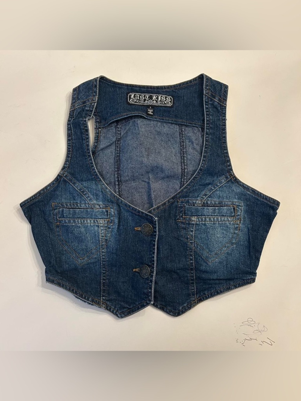last kiss Blue Denim Cropped Vest